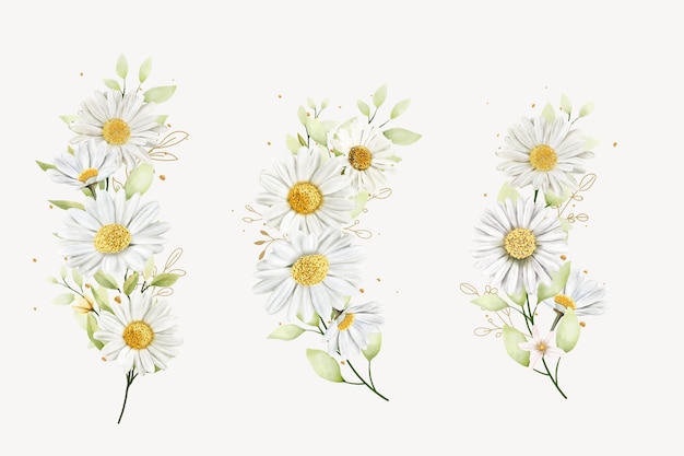 손으로 그린 데이지 꽃 꽃다발 배경 디자인