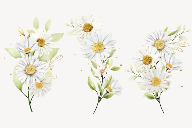 無料ベクター 手描きのデイジーの花の花束の背景デザイン