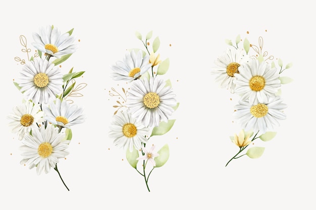 손으로 그린 데이지 꽃 꽃다발 배경 디자인