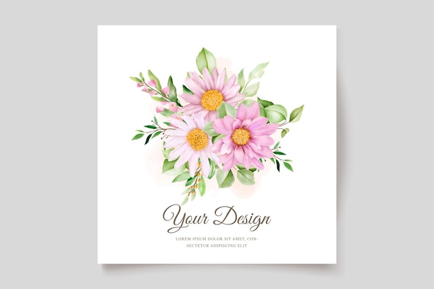 Hand drawn daisy watercolor floral and leaves invitation card set