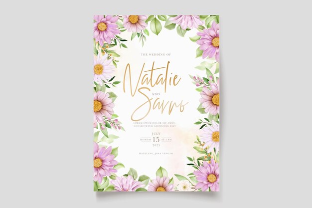 hand drawn daisy watercolor floral and leaves invitation card set