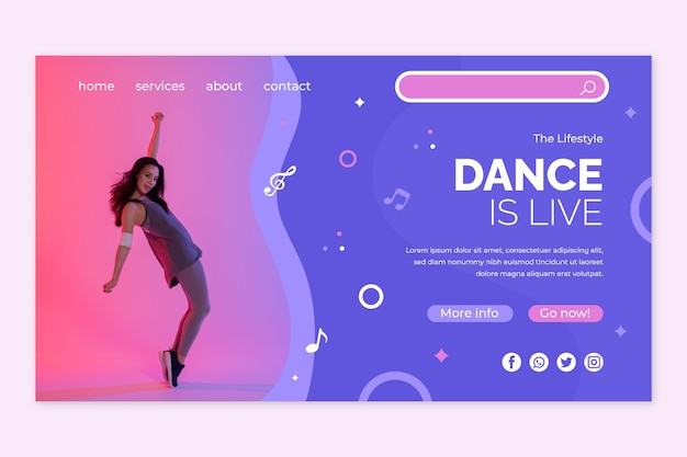 Free vector hand drawn dance school dynamic landing page template