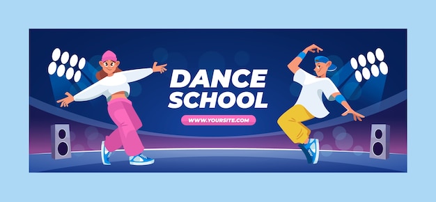Бесплатное векторное изображение Нарисованный рукой шаблон обложки facebook школы танцев