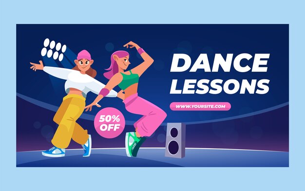 Hand drawn dance school facebook post template