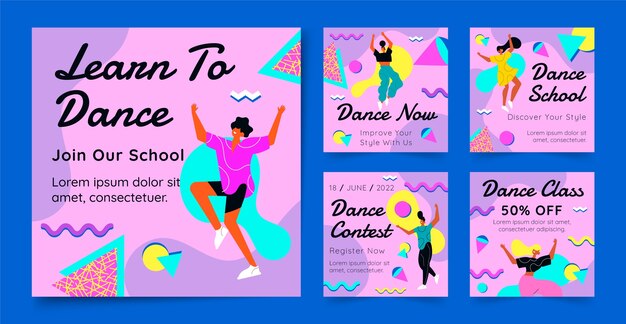 Hand drawn dance school instagram posts