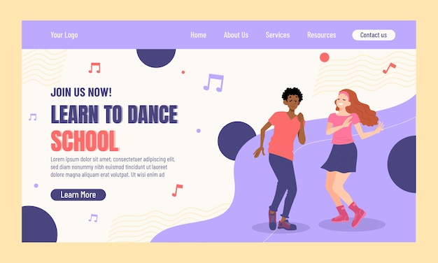 Free vector hand drawn dance school landing page