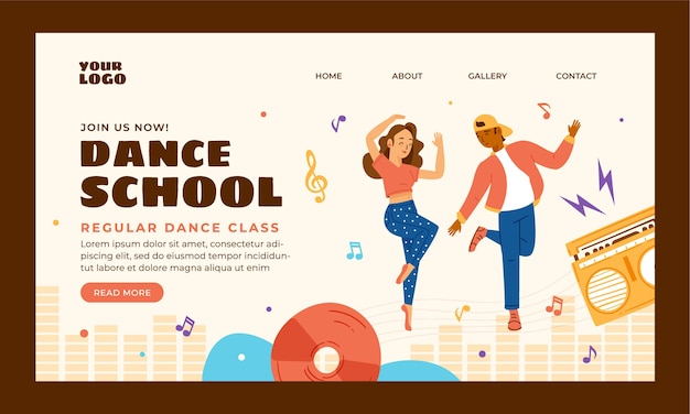 Free vector hand drawn dance school landing page