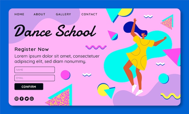 Бесплатное векторное изображение Нарисованная вручную целевая страница танцевальной школы