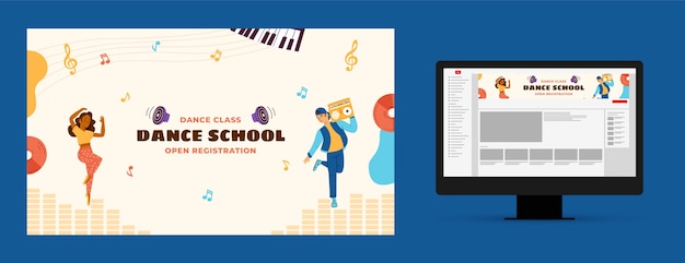 無料ベクター 手描きダンススクールyoutubeチャンネルアート