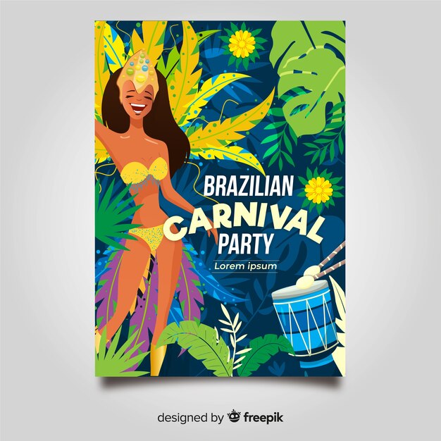 Hand drawn dancer brazilian carnival party poster