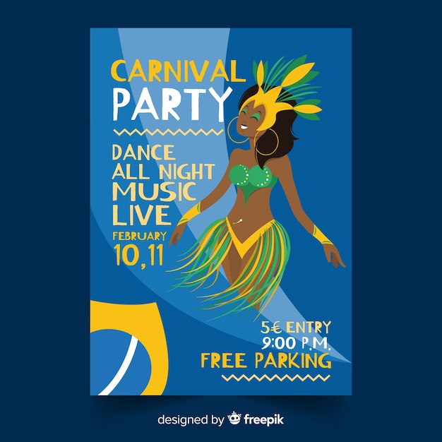 Hand drawn dancer brazilian carnival poster