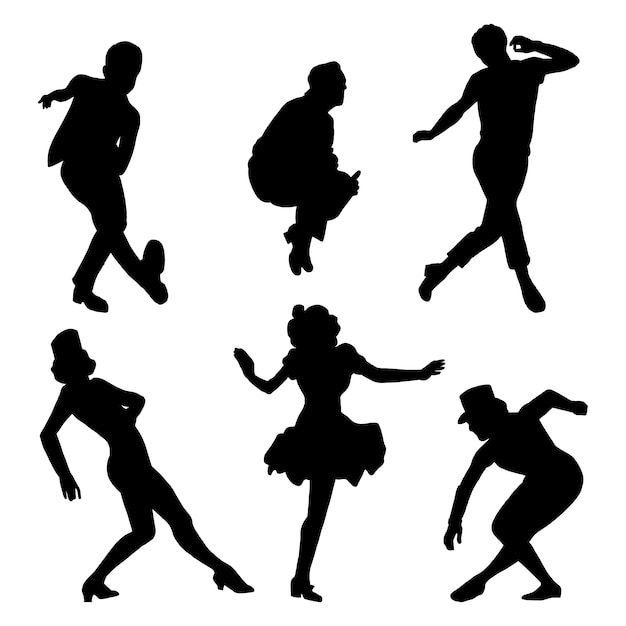 Hand drawn dancer silhouette set