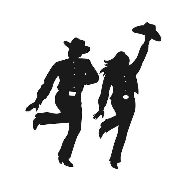 Hand drawn dancing cowboy silhouette illustration