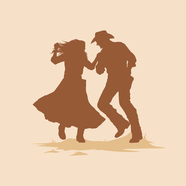 Hand drawn dancing cowboy silhouette