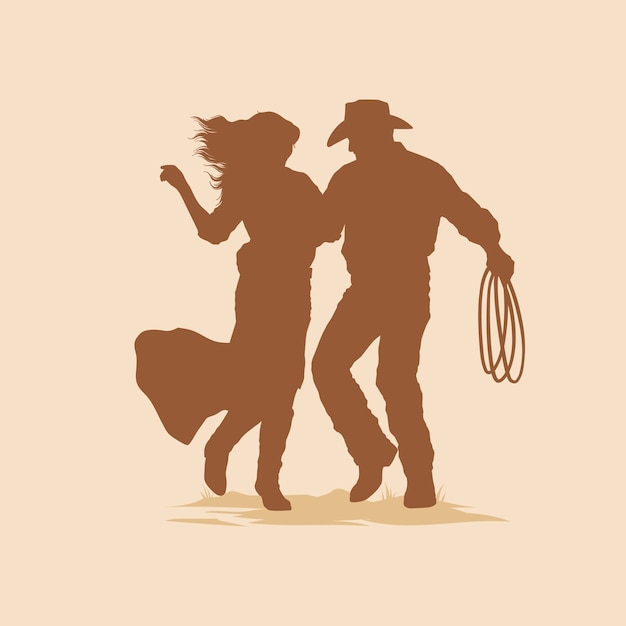 Vettore gratuito silhouette di cowboy danzante disegnata a mano