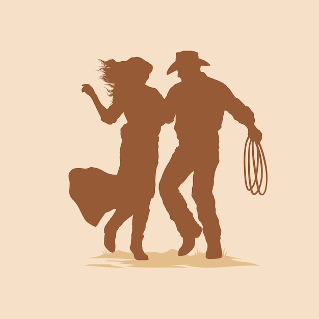 Ручно нарисованный силуэт танцующего ковбоя