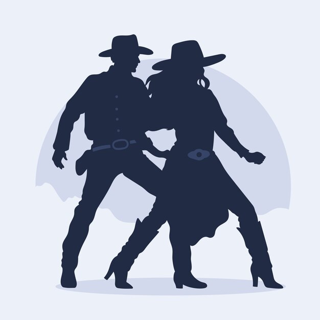 Hand drawn dancing cowboy silhouette