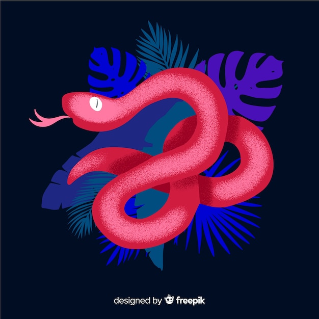 Free vector hand drawn dark snake with leaves background