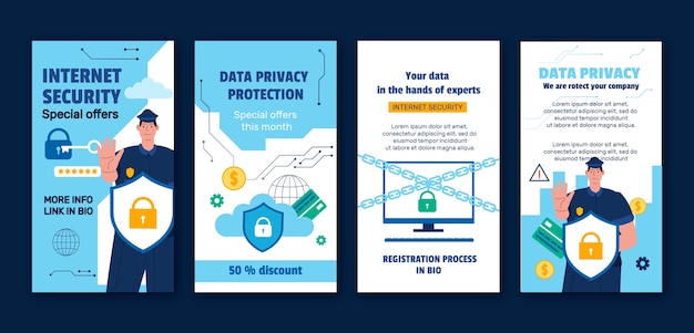 Storie di instagram sulla privacy dei dati disegnate a mano