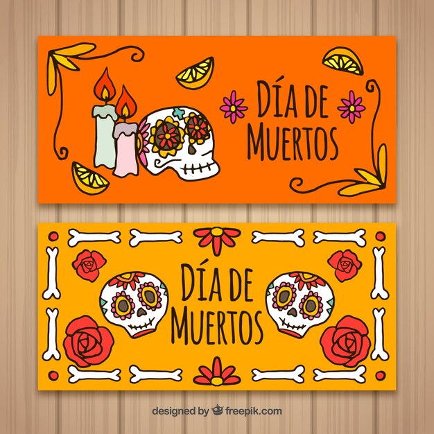 Hand drawn deads' day orange banners