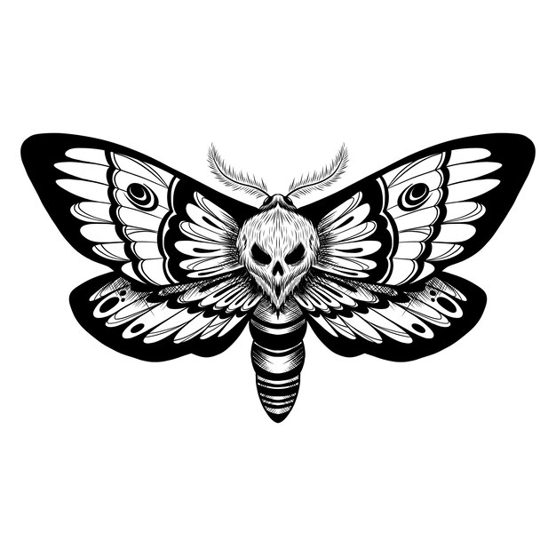 Hand drawn death moth drawing illustration