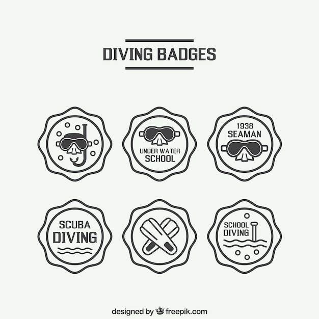 Free vector hand drawn decorative badges of diving