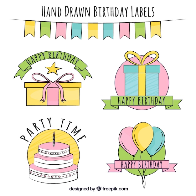 Free vector hand drawn decorative birthday stickers