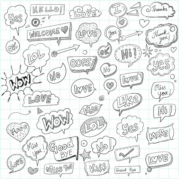 Hand drawn decorative cartoon speech bubbles sketch