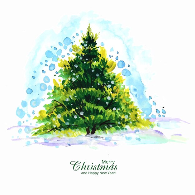 Hand drawn decorative christmas tree holiday card background