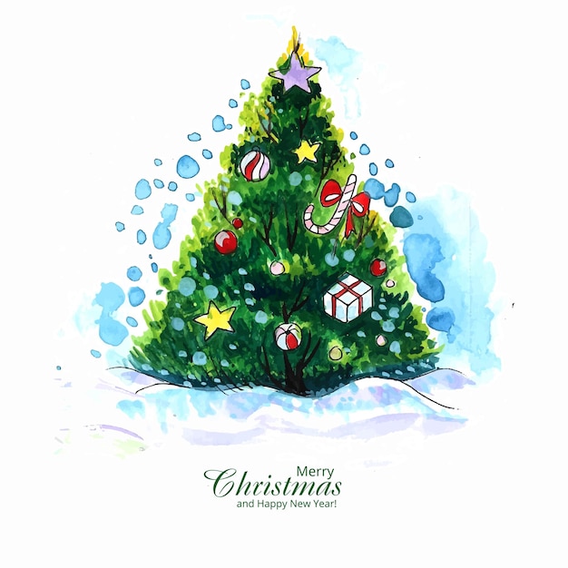 Hand drawn decorative christmas tree holiday card background