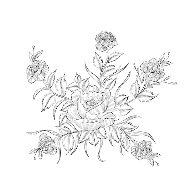 Vettore gratuito disegno del fiore di schizzo elegante decorativo disegnato a mano
