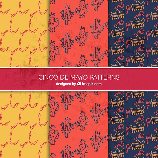 Hand drawn decorative patterns of cinco de mayo