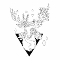 Бесплатное векторное изображение Ручной обращается олень с цветами иллюстрации