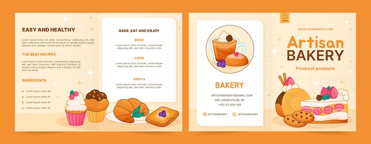 मुफ़्त वेक्टर hand drawn delicious bakery food brochure