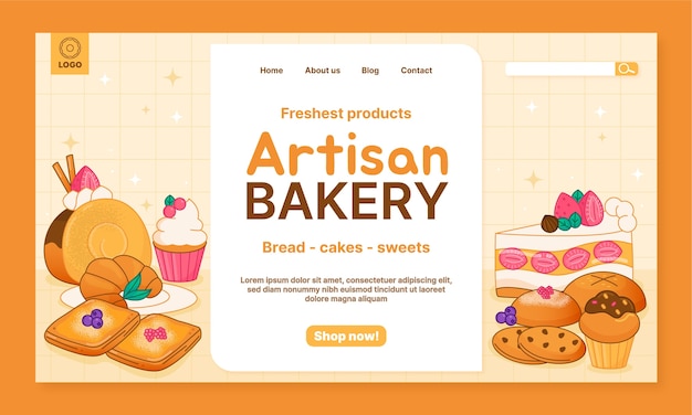 Free vector hand drawn delicious bakery food landing page