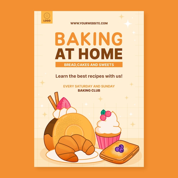 Free vector hand drawn delicious bakery food poster