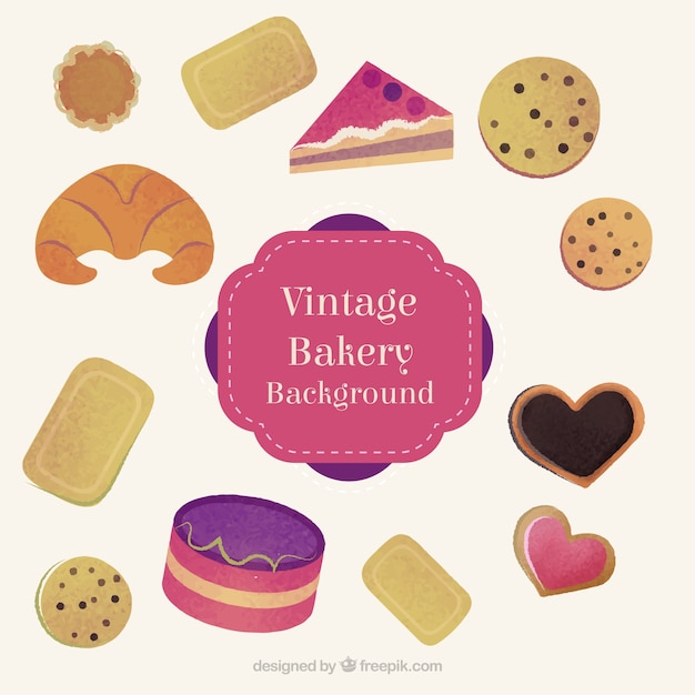 Hand drawn delicious bakery products and cookies with cakes