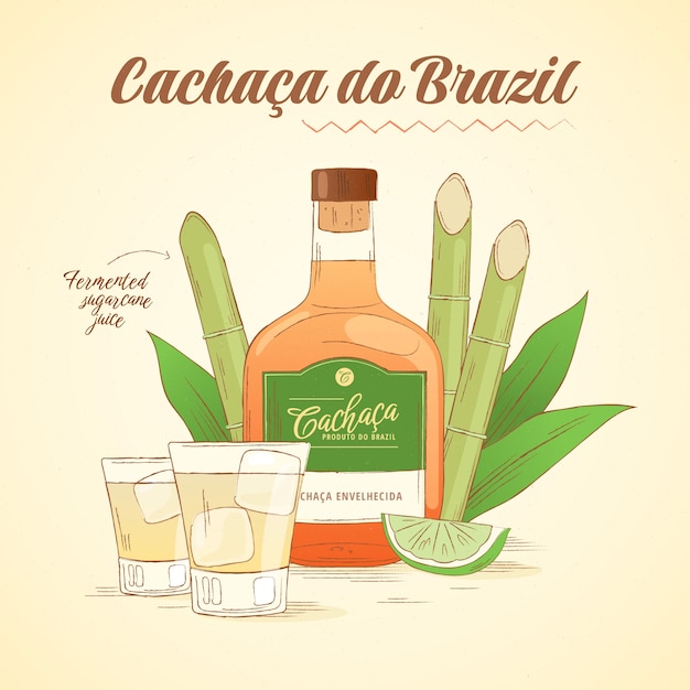 Vettore gratuito illustrazione di cachaça deliziosa disegnata a mano