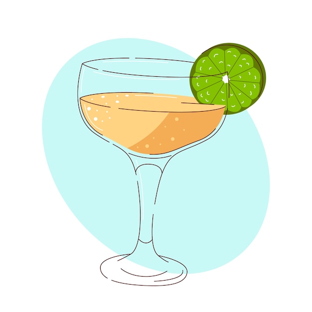 Hand drawn delicious daiquiri with lime