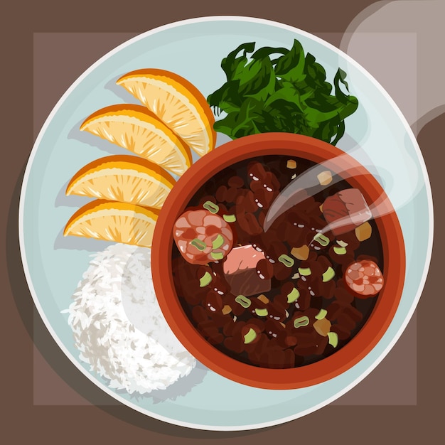 Hand drawn delicious feijoada on plate