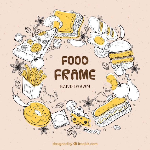 Free vector hand drawn delicious food frame