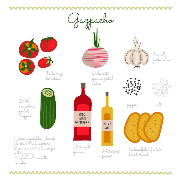 Deliziosa ricetta del gazpacho disegnata a mano