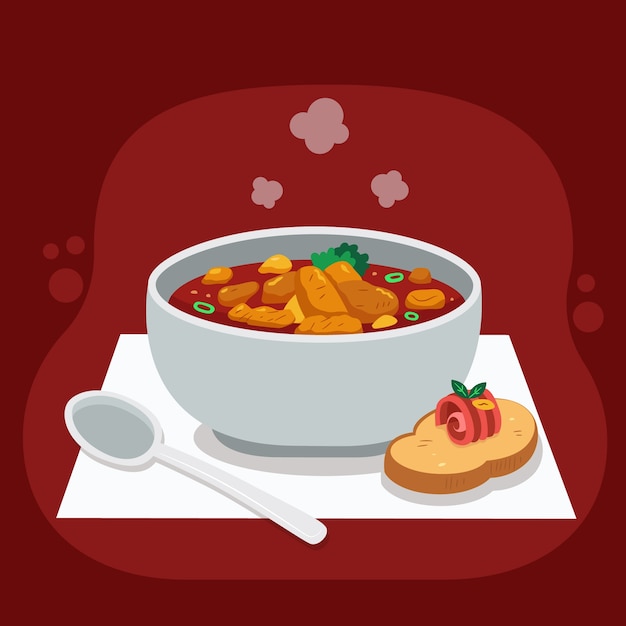 Goulash e pane deliziosi disegnati a mano