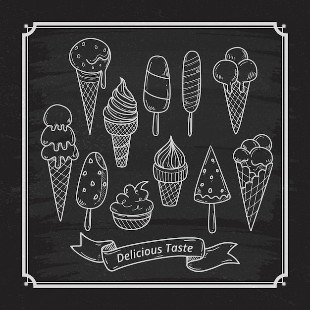 Free vector hand drawn delicious ice cream blackboard