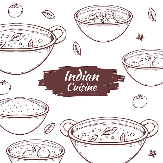 Бесплатное векторное изображение Нарисованная вручную вкусная индийская кухня