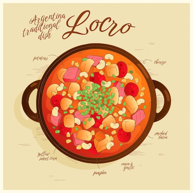 Vettore gratuito deliziosa illustrazione locro disegnata a mano