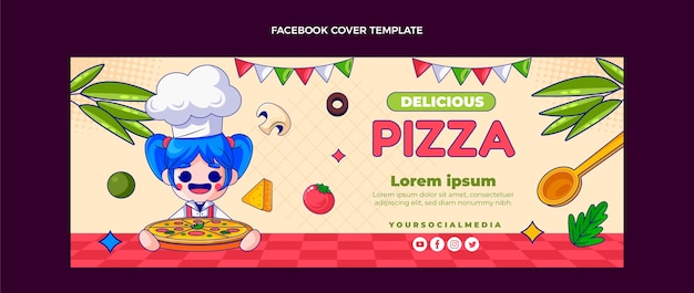 Hand drawn delicious pizza facebook cover