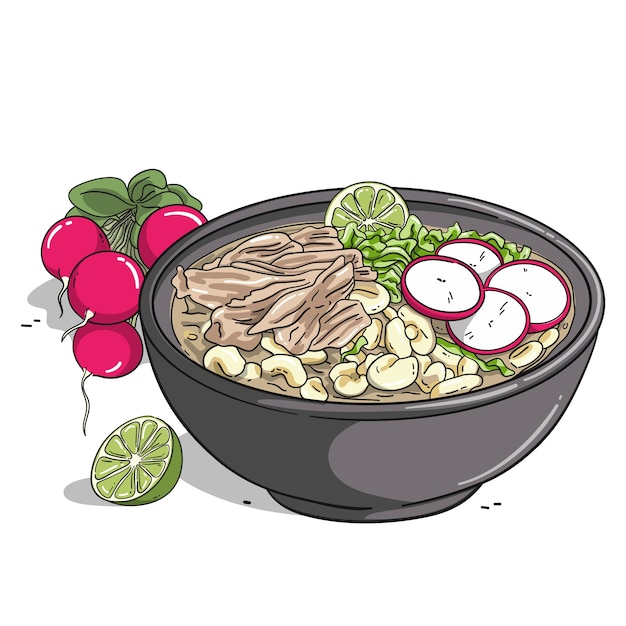 무료 벡터 손으로 그린 맛있는 pozole 그림