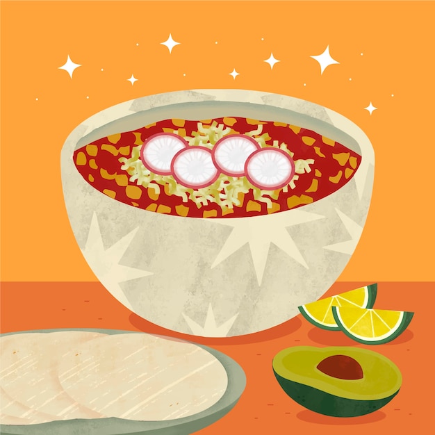 Vettore gratuito illustrazione di pozole deliziosa disegnata a mano