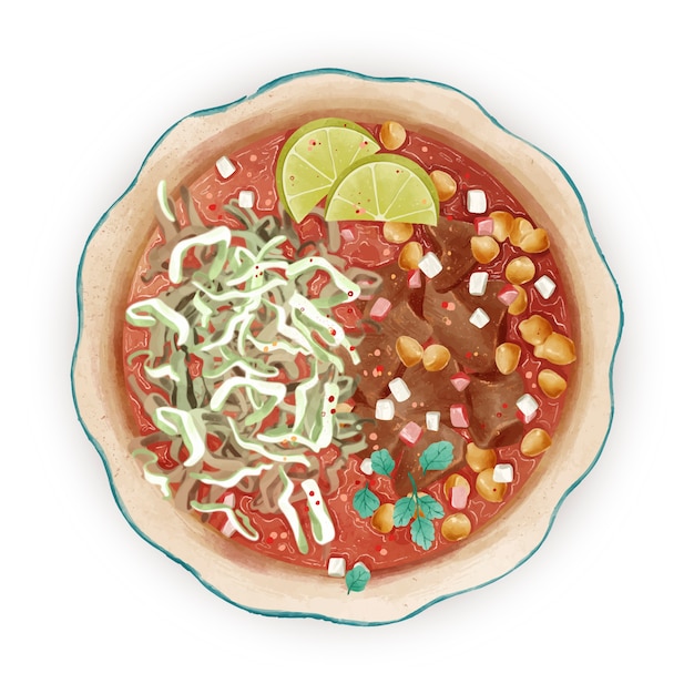 손으로 그린 맛있는 pozole 그림